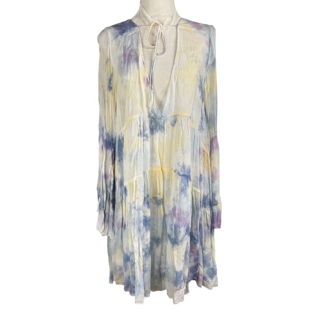 Young Fabulous & Broke Blue Purple Tie Dye Tiered Babydoll Mini Dress Medium